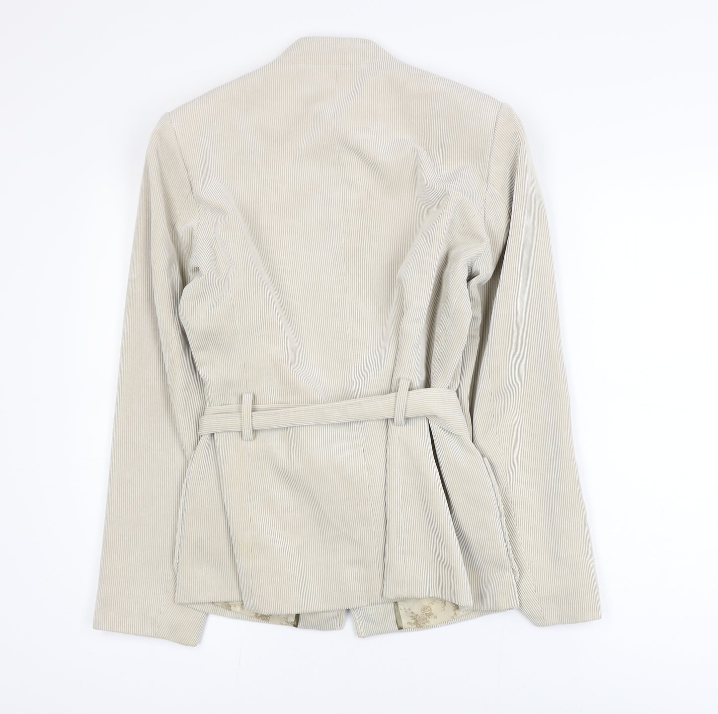 Bonmarché Women Beige Corduroy Belted Zip Jacket Size 12
