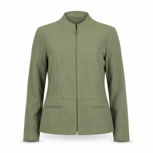 Front view of Style by EWM women’s green full zip lined jacket, size UK 10