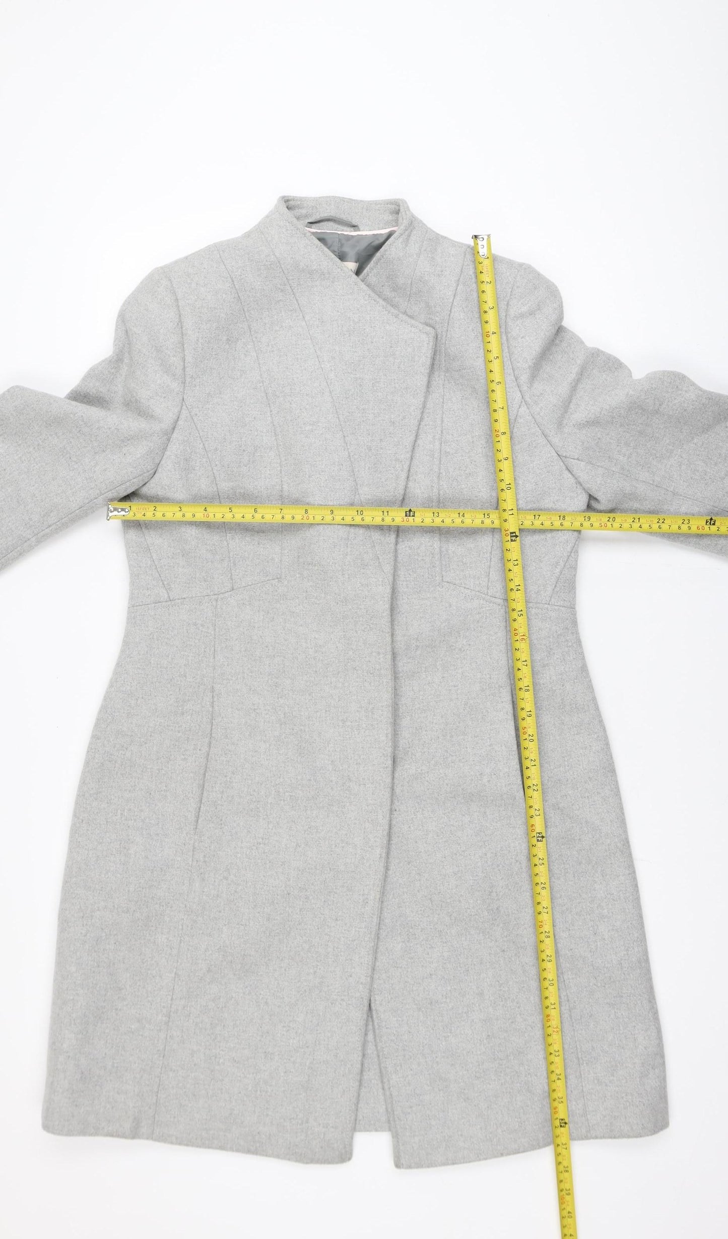 Monsoon Women's Grey Wool Blend Long Overcoat Size 14