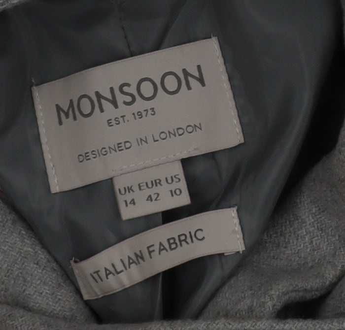 Monsoon Women's Grey Wool Blend Long Overcoat Size 14