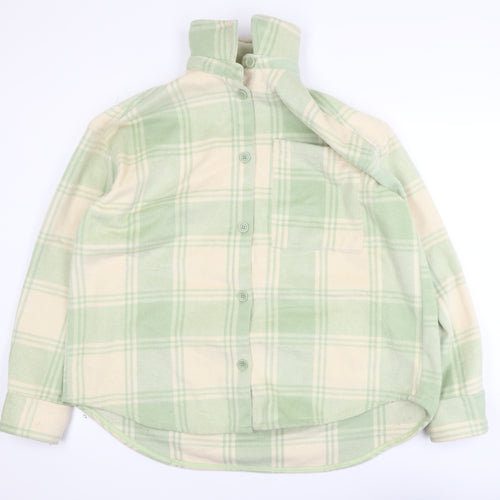 Monki Women Green Check Fleece Button Jacket Size 12