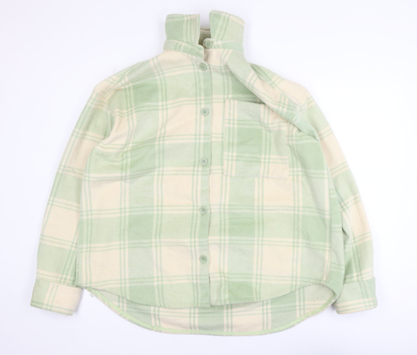 Monki Women Green Check Fleece Button Jacket Size 12