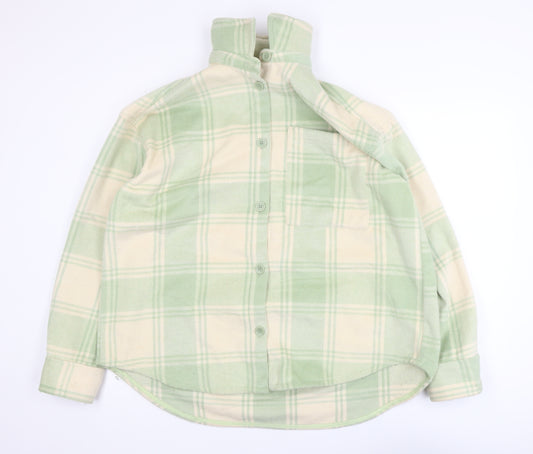 Monki Women Green Check Fleece Button Jacket Size 12