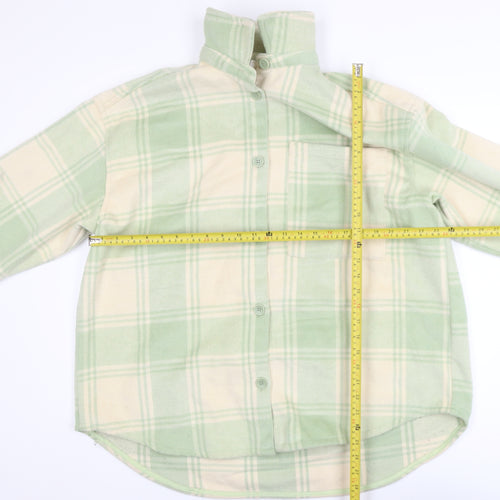 Monki Women Green Check Fleece Button Jacket Size 12