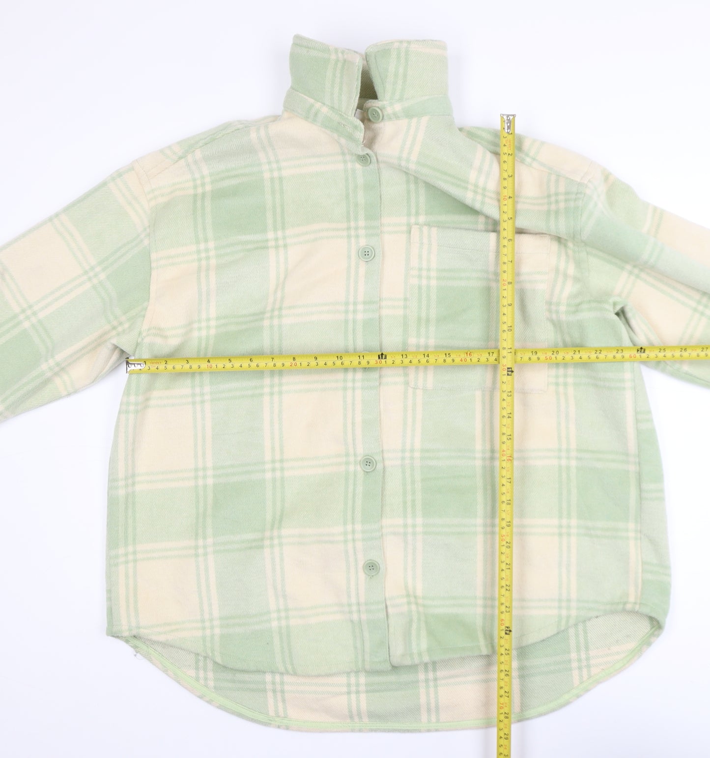 Monki Women Green Check Fleece Button Jacket Size 12