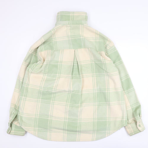 Monki Women Green Check Fleece Button Jacket Size 12