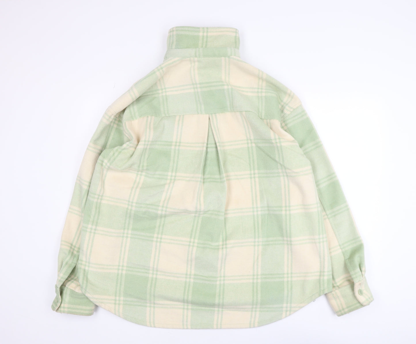 Monki Women Green Check Fleece Button Jacket Size 12