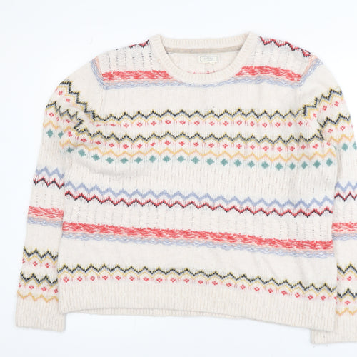 Fat Face Womens Ivory Fair Isle Jumper Size 14 Knit Pullover