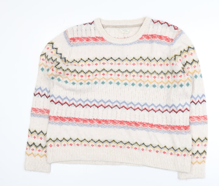 Fat Face Womens Ivory Fair Isle Jumper Size 14 Knit Pullover