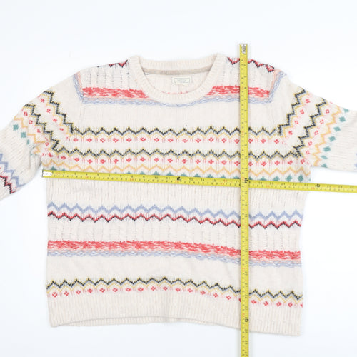 Fat Face Womens Ivory Fair Isle Jumper Size 14 Knit Pullover