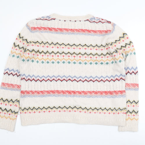 Fat Face Womens Ivory Fair Isle Jumper Size 14 Knit Pullover