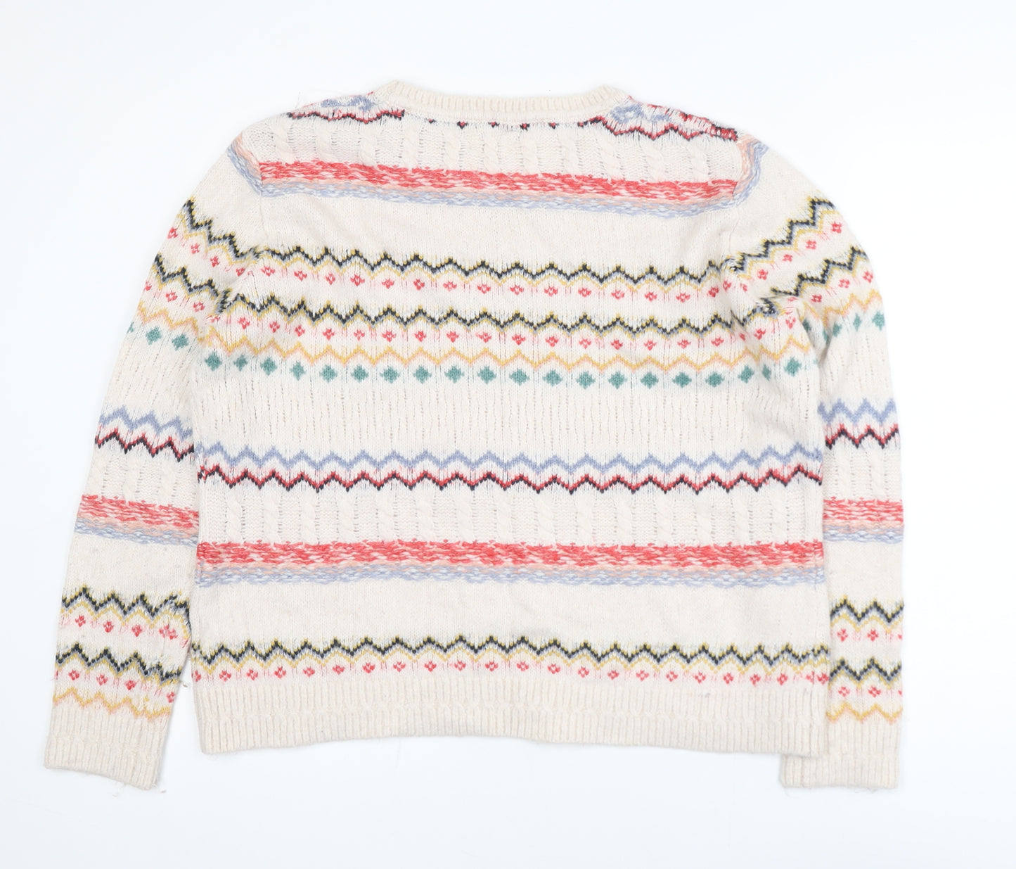 Fat Face Womens Ivory Fair Isle Jumper Size 14 Knit Pullover