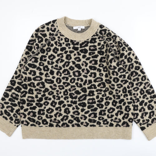 Next Women's Beige Leopard Print Crew Neck Jumper Size S