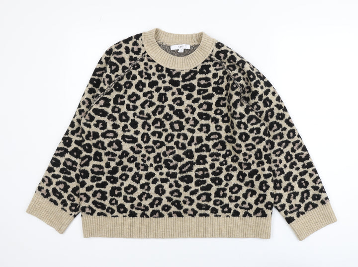 Next Women's Beige Leopard Print Crew Neck Jumper Size S