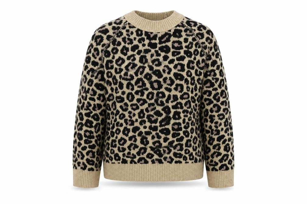 Front view of Next Women's Beige Leopard Print Crew Neck Jumper, size S