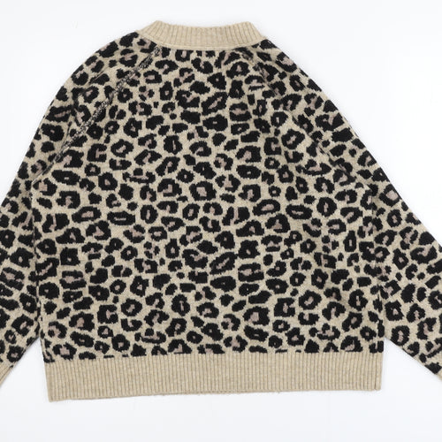 Next Women's Beige Leopard Print Crew Neck Jumper Size S