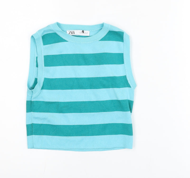 Zara Women's Blue Striped Cropped Knit Tank Top Size 10