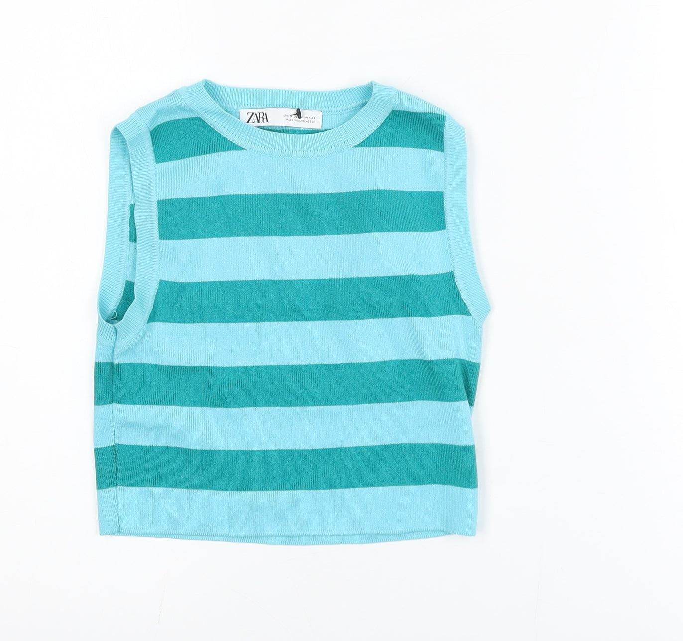 Zara Women's Blue Striped Cropped Knit Tank Top Size 10