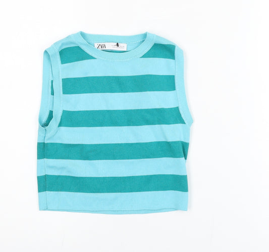 Zara Women's Blue Striped Cropped Knit Tank Top Size 10