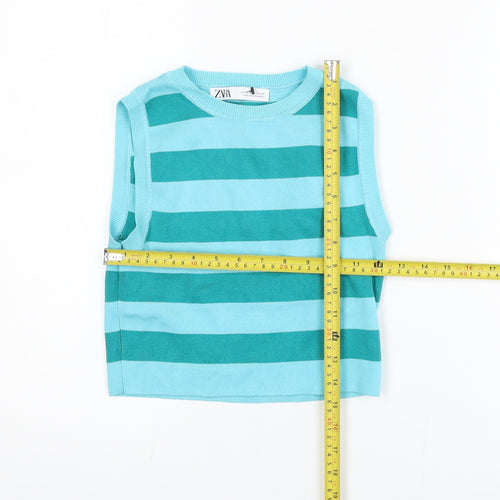 Zara Women's Blue Striped Cropped Knit Tank Top Size 10