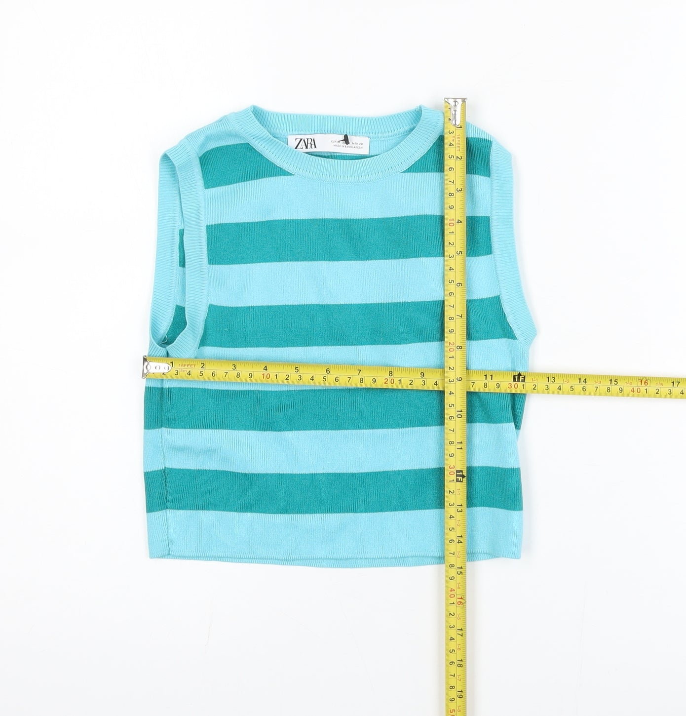 Zara Women's Blue Striped Cropped Knit Tank Top Size 10