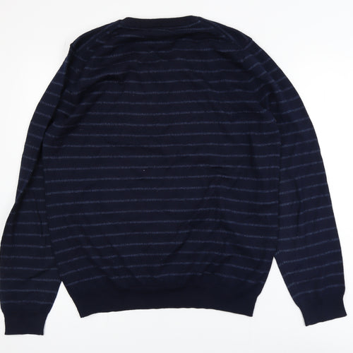 Marks and Spencer Men's Blue Striped Merino Blend Jumper L