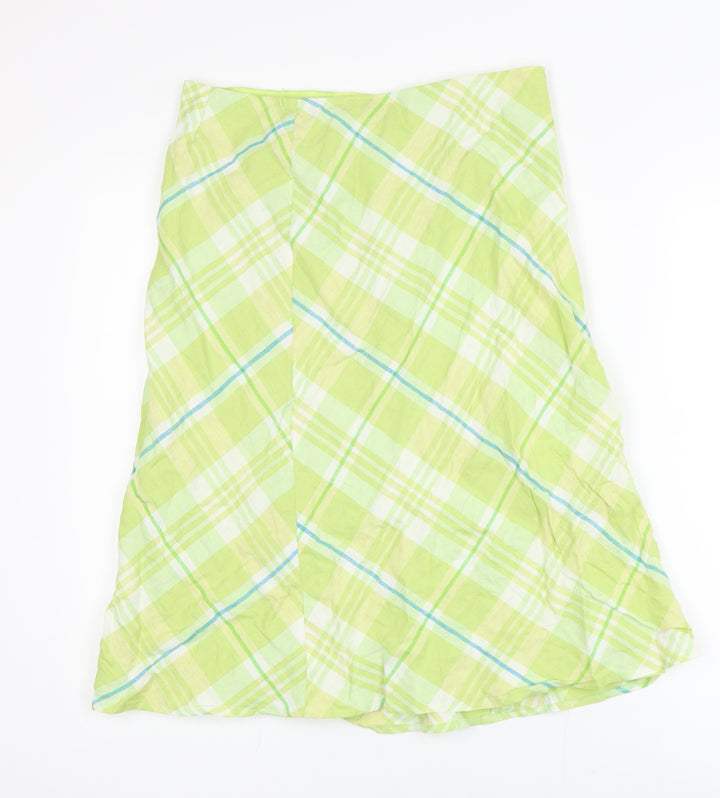 Planet Women’s Green Linen A-Line Plaid Knee Length Skirt Size 8