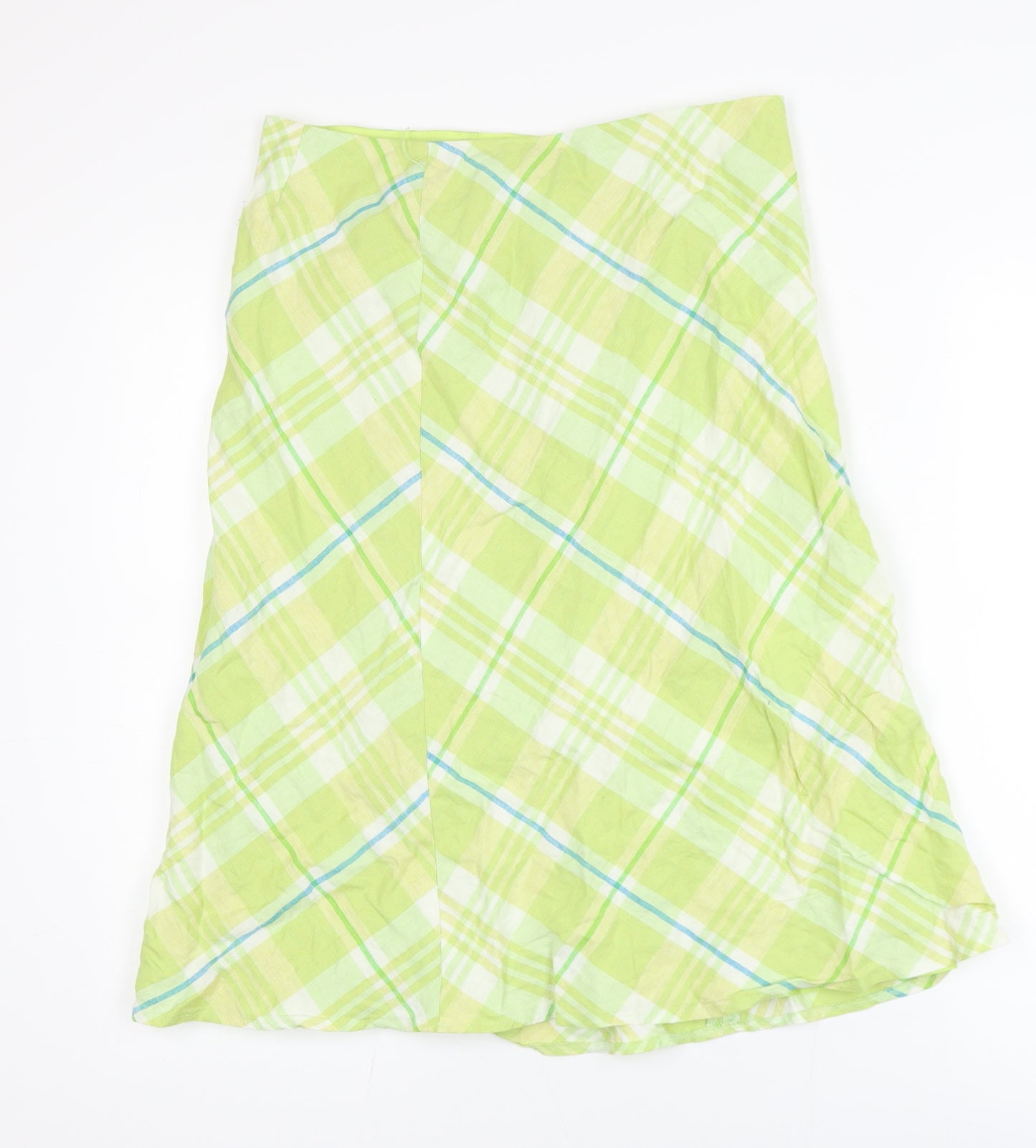 Planet Women’s Green Linen A-Line Plaid Knee Length Skirt Size 8