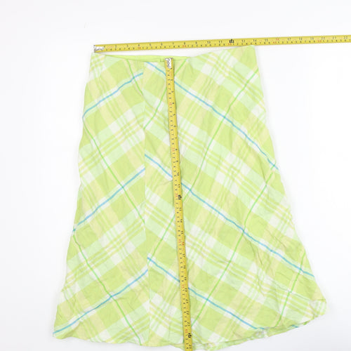 Planet Women’s Green Linen A-Line Plaid Knee Length Skirt Size 8