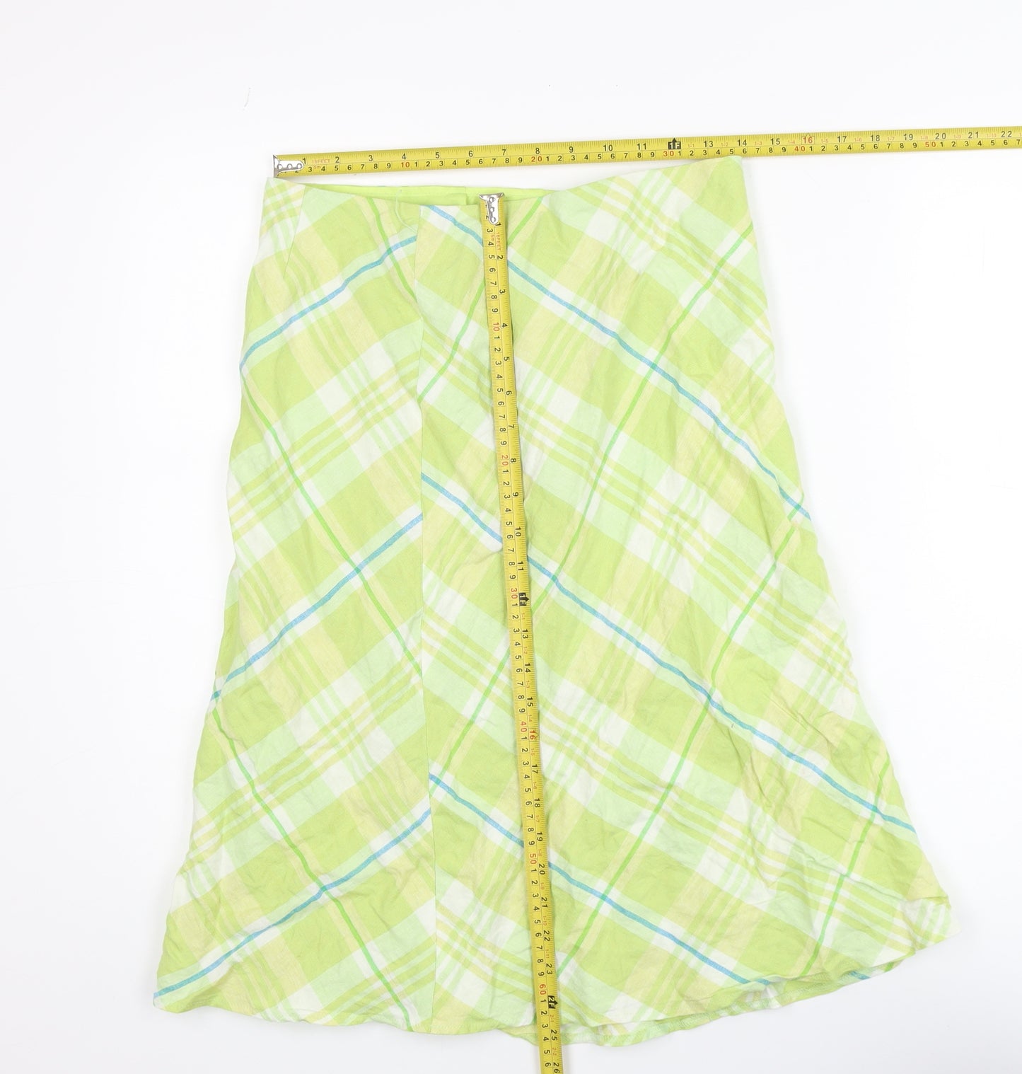 Planet Women’s Green Linen A-Line Plaid Knee Length Skirt Size 8