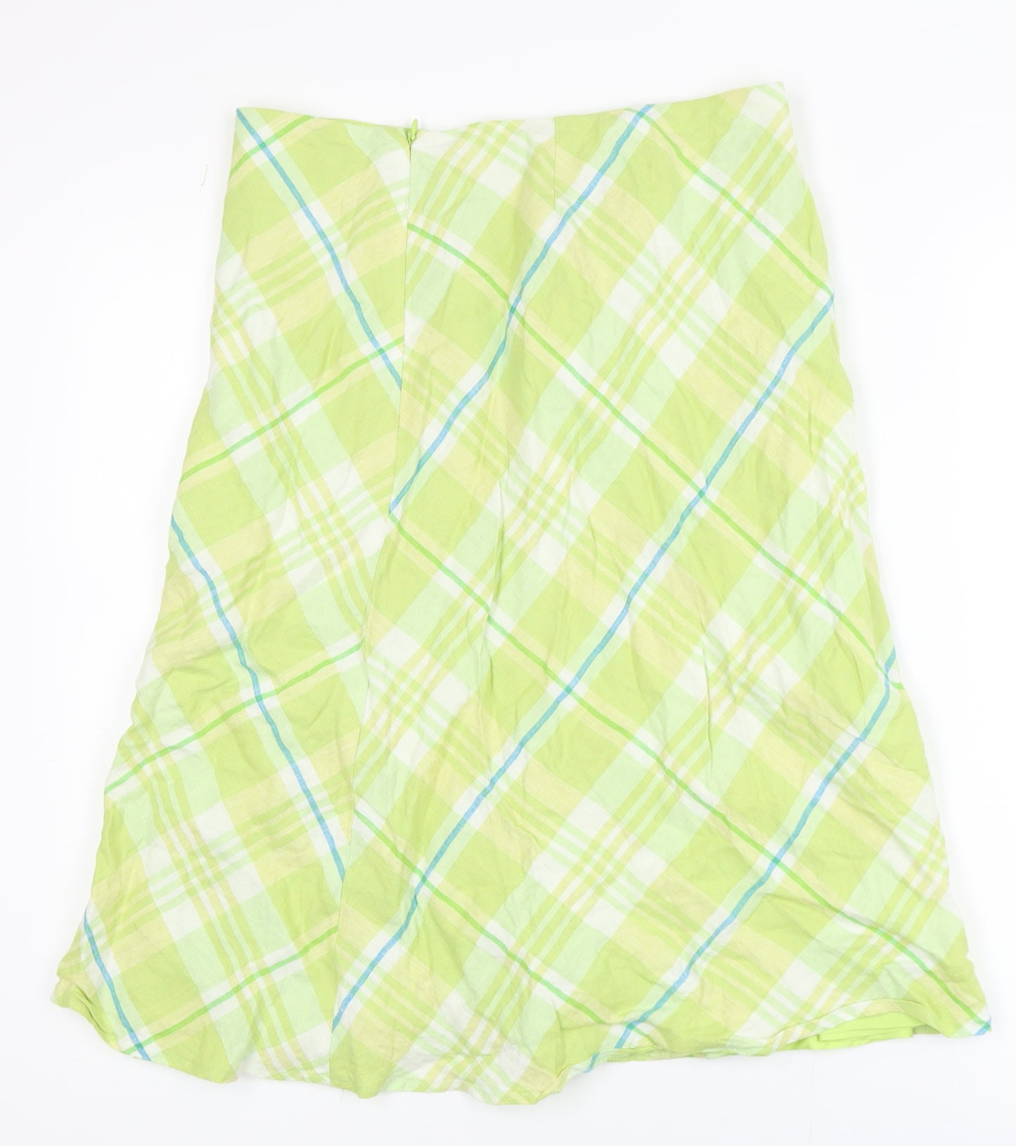 Planet Women’s Green Linen A-Line Plaid Knee Length Skirt Size 8