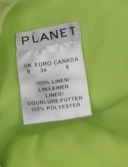 Planet Women’s Green Linen A-Line Plaid Knee Length Skirt Size 8