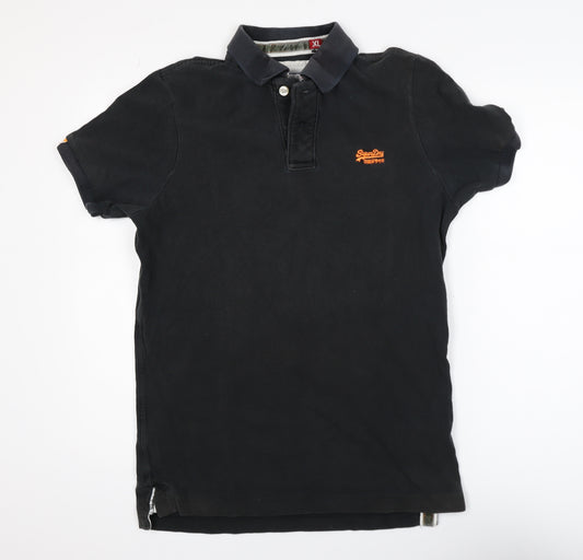 Superdry Men's Black XL Polo Shirt Cotton Embroidered Logo