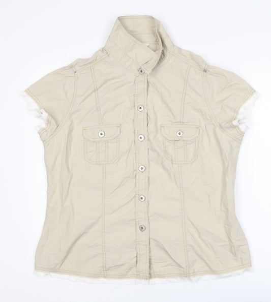 Marks and Spencer Women's Beige Cotton Button-Up Short Sleeve Shirt UK 20
