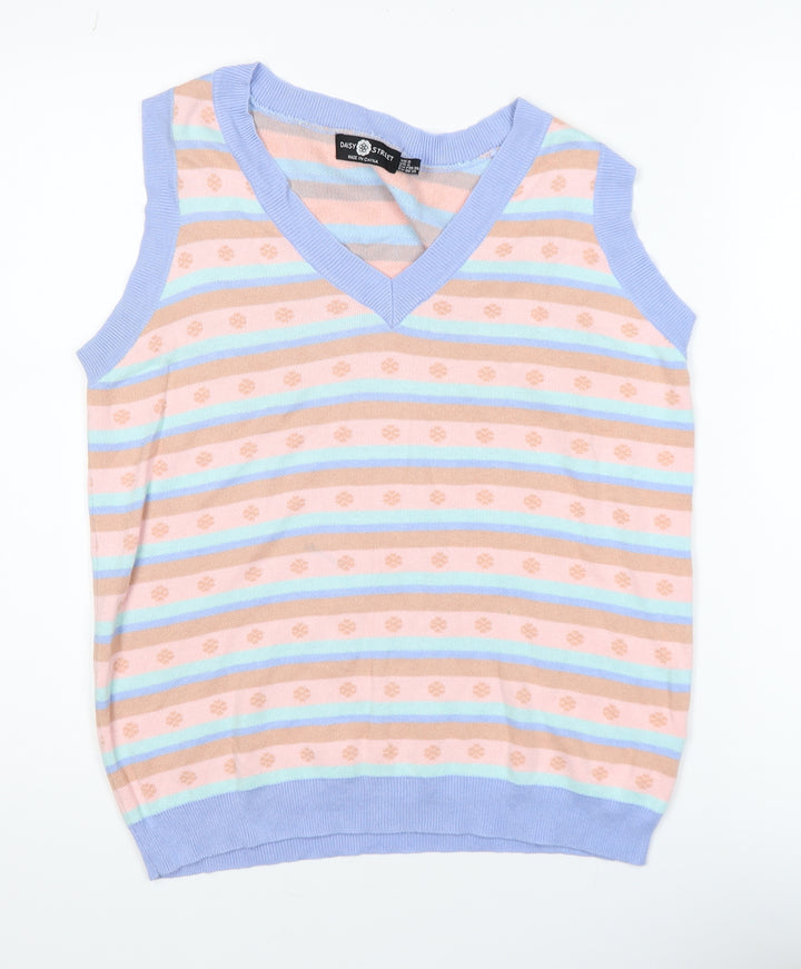 Daisy Street Womens Multicoloured Striped Knit V-Neck Tank Top Size 8