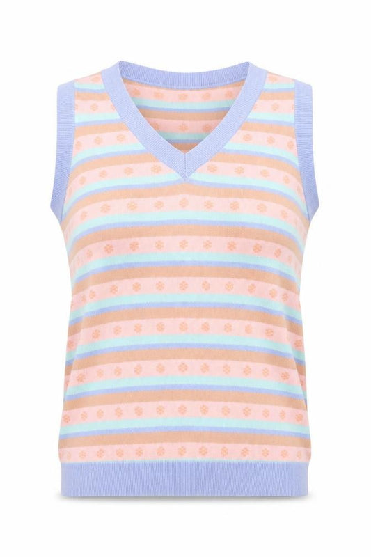 Front view of Daisy Street women’s multicoloured striped knit v-neck tank top, size UK 8