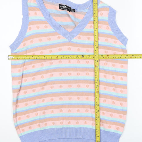 Daisy Street Womens Multicoloured Striped Knit V-Neck Tank Top Size 8