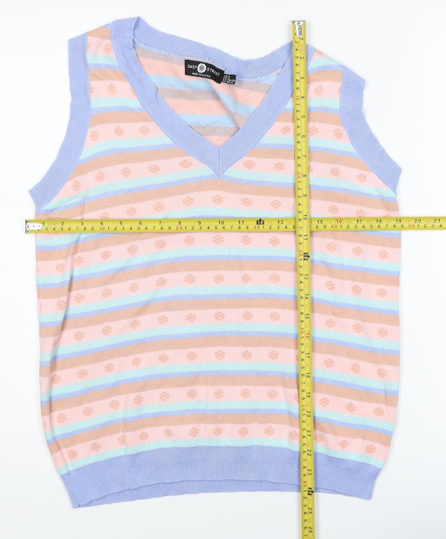 Daisy Street Womens Multicoloured Striped Knit V-Neck Tank Top Size 8