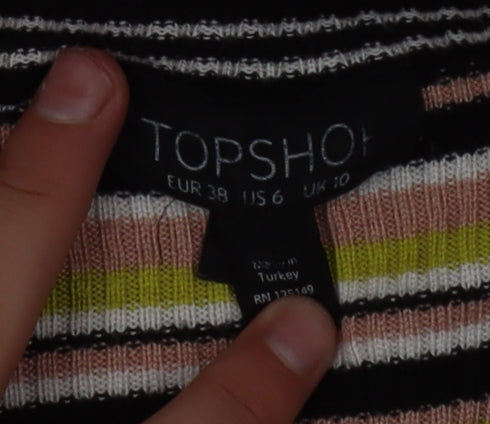 Topshop Women’s Multicoloured Striped Ribbed Knit Long Sleeve Ringer Top Size 10