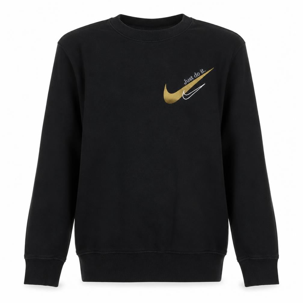 Front view of Nike Men's Black Small Pullover Sweatshirt Gold Logo
