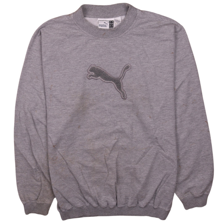 Puma Boys Grey Crew Neck Pullover Sweatshirt Size 164 Logo Embroidered Top
