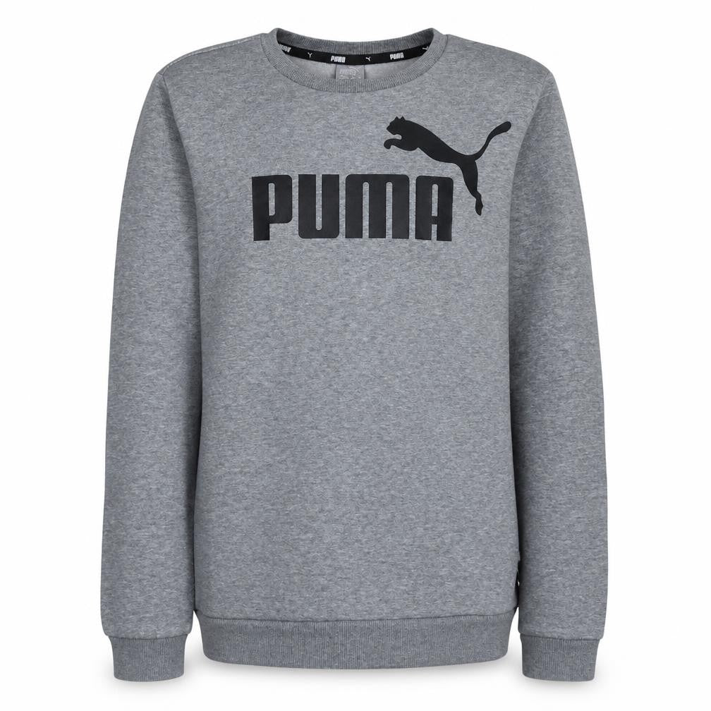 Front view of Puma boys’ grey crew neck logo pullover sweatshirt 15-16 years