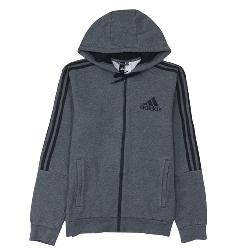 Adidas Men Grey Full Zip Hoodie Small Fleece Sportswear