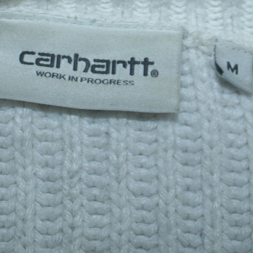 Carhartt Men White Chunky-Knit Wool Pullover Jumper M