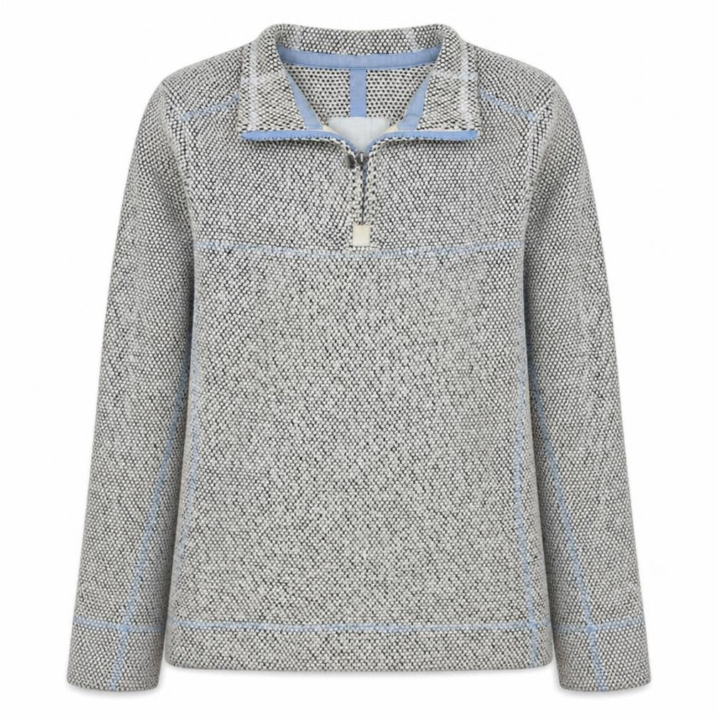Front view of Weird Fish Women's Grey 1/4 Zip Pullover Sweatshirt, size 10, Cotton Blend
