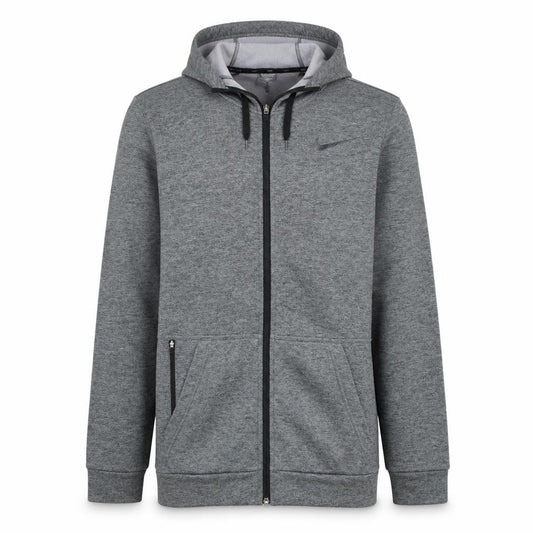Front view of Nike Men's Grey Dri-Fit Full Zip Hoodie, size M, Regular Fit