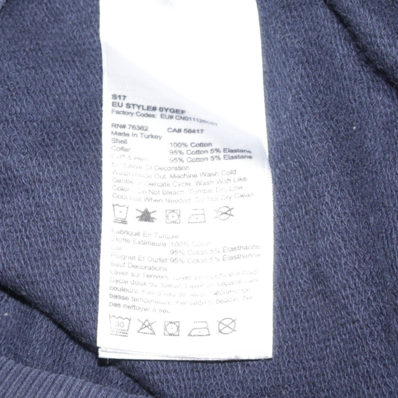 Timberland Men's Blue Crew Neck Cotton Pullover Sweatshirt L