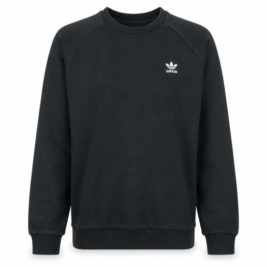 Front view of adidas men’s black crew neck pullover sweatshirt, size M