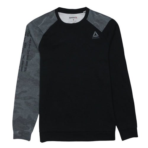 Reebok Men's Black Camouflage Sleeve Crew Neck Sweatshirt S