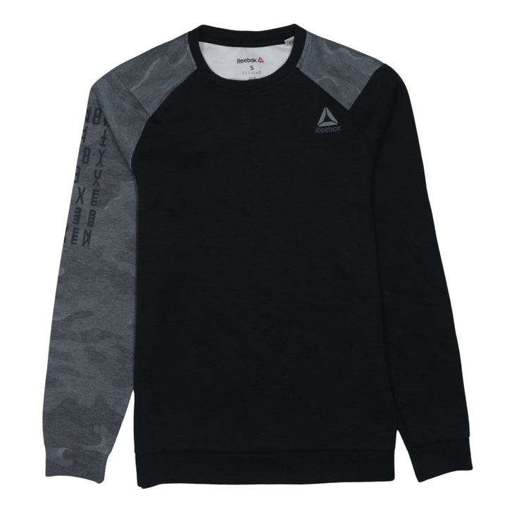 Reebok Men's Black Camouflage Sleeve Crew Neck Sweatshirt S